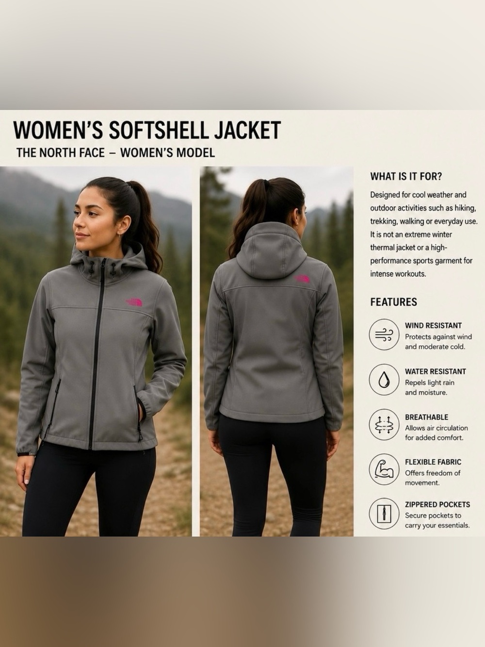 The North Face Women's Softshell Jacket in Gray with Pink Logo